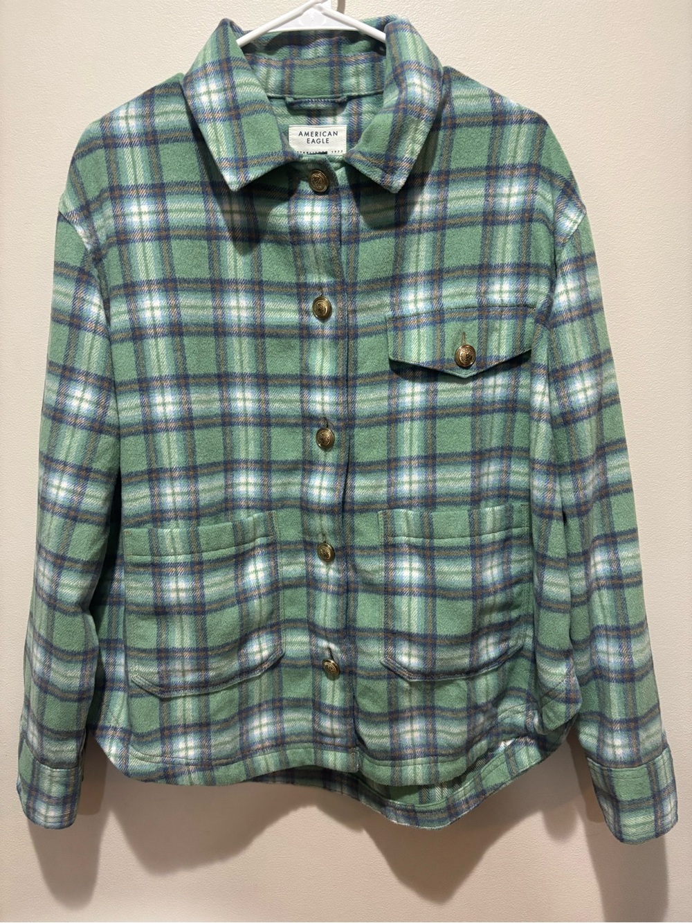 American Eagle Plaid Flannel Shacket Jacket Cabincore Fall Wool Blend Women’s M
